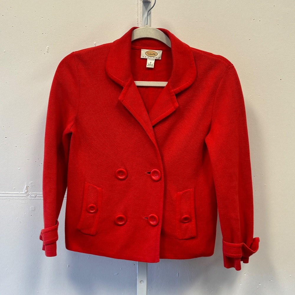 Vintage Talbots Petites Red Double Breasted Cardigan Sweater Jacket XS P